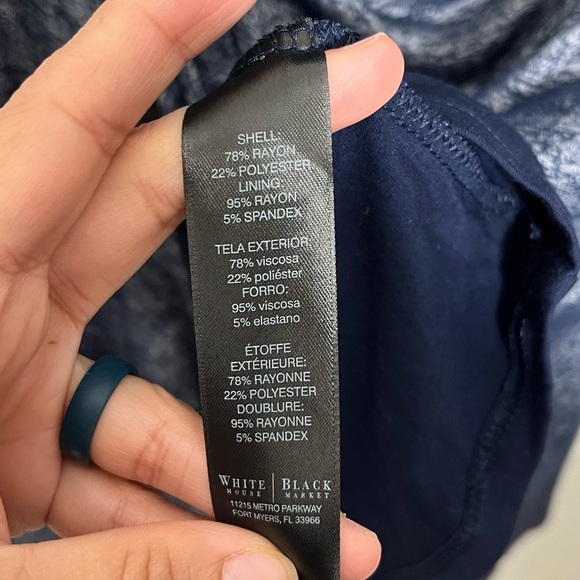 NWT WHITE HOUSE BLACK MARKET Heather Blue Navy Long Sleeve Cowl Neck Top | small - Picture 5 of 8